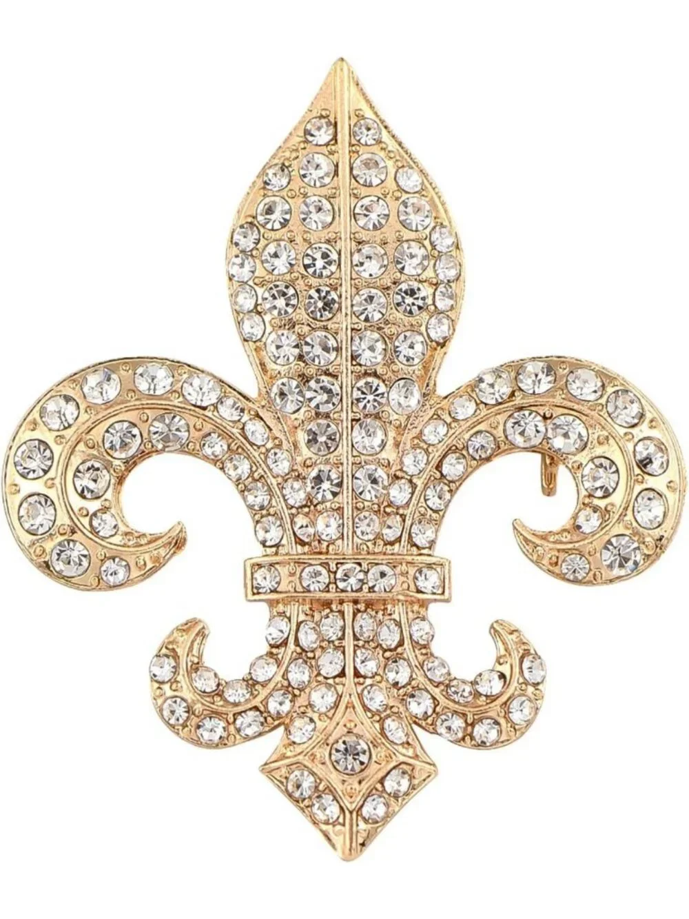 Elegant Gold Tone Black Gothic Fleur De Lis Lily Brooch Pin - Medieval Style